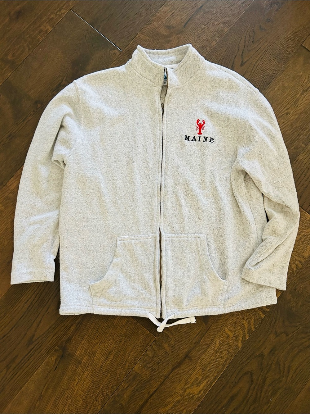 Maine Lobster Embroidered Full-Zip Sweater Jacket Sweatshirt Gray Medium